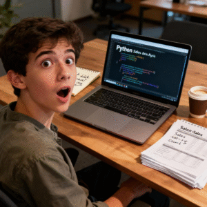 Person analyzing large datasets using Python with Pandas, NumPy, and visualisation tools on a computer screen